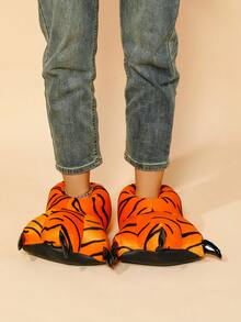 Zapatillas de peluche para mujer con diseño de garra animal, para otoño/invierno, calientes y suaves con diseño de dibujos animados, novedad de zapatillas peludas y adorables, zapatos de interior silenciosos