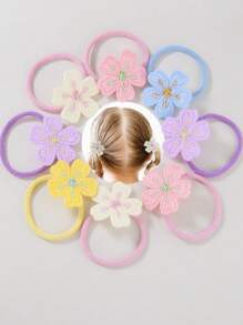 10pcs/Set Girls Baby Kids Embroidered Flower Cute Princess Hair Ties, Hair Accessories, Hair Scrunchies, Hair Rings, Won't Damage Hair