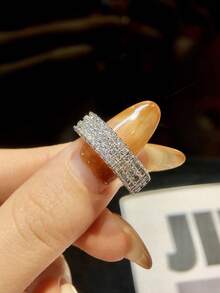1pc Fashionable 925 Sterling Silver Simple Finger Three Rows Of Diamond Jewelry Fashion Bride Princess Ring Ladies Hand Jewelry Fine Jewelry Gift - Three Rows - View 4