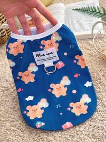 1pc Cute Bear Print Soft, Anti-Shedding Pet Vest Shirt, Suitable For Medium & Small Cats & Dogs, Can Be Worn Inside Or Outside