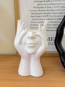 1pc White Ceramic Face Vase,Makeup Brush Storage Bucket, Female Form Head Half Body Bust Vases Boho Minimalism Decorative Modern Nordic Style Flower Vase For Home Living Room Office Decor