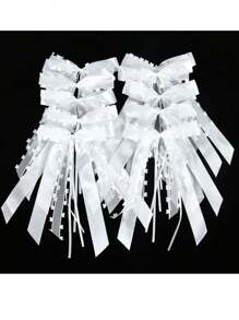 10/20pcs Wedding Bowknots Ribbon White Wedding Cars Chairs Bow Decoration DIY Bouquet Gift Wrapping Satin Ribbon Xmas Home Decor