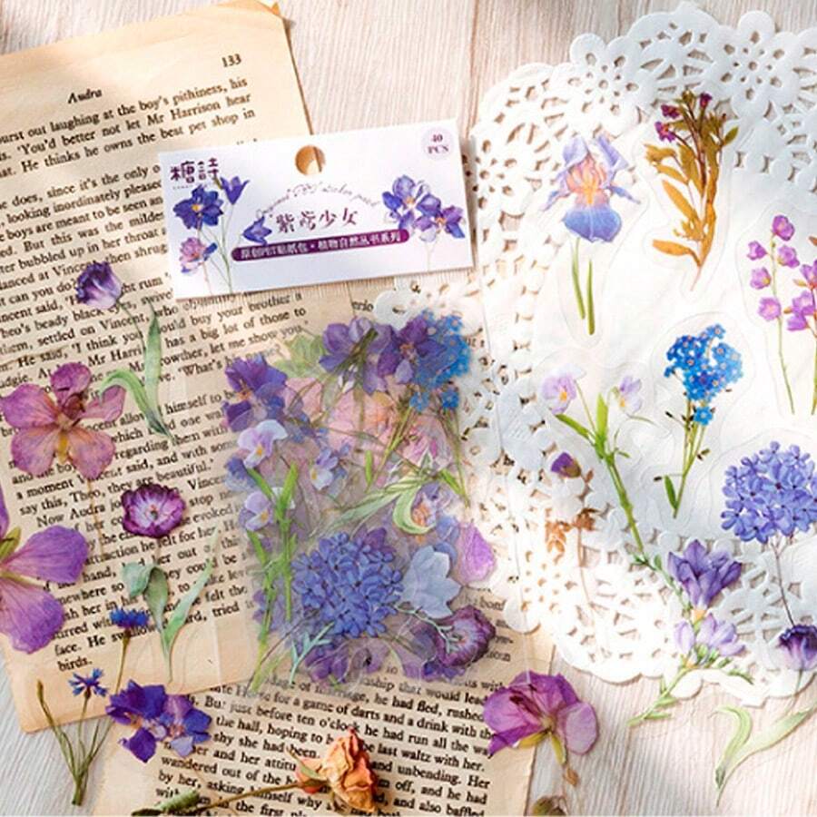 80 Pegatinas De Flores PET - Decorativas Para Scrapbooking, Hogar, Diarios, Colores Variados