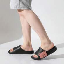 Women's Cute Bear Design Casual Slides, Lightweight Soft Bottom Slippers For Home/Bathroom, Non-Slip, Suitable For Summer, Couples - Black - View 3