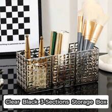 1 件 3/4 节钻石纹透明化妆刷架和化妆品收纳盒 - 梳妆台收纳口红、护肤品、眉笔 | 浴室台面和卧室桌面收纳盒（透明黑/白） - 透明 - 查看 9