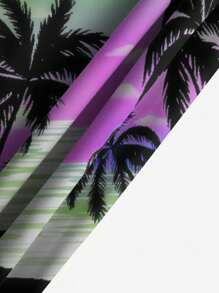 Men's Swimming Trunks With Gradient Coconut Tree 3D Digital Print, Casual Holiday Beach Shorts, Single Layer With Drawstring - Green - View 6