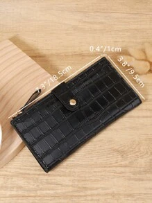 Fashionable Women's Long Wallet In Black With Crocodile Texture And Snap Closure, Premium Leather Material, Multi-Card Slots For Credit Card, Bank Card, And Coin Storage, Zipper Closure For Secure Storage Of Bills And Coins, Compact And Portable Design Perfect For Travel, Work, And Daily Use, Ideal Gift For Girlfriend, Mother, Or Teacher, And Elegant Design