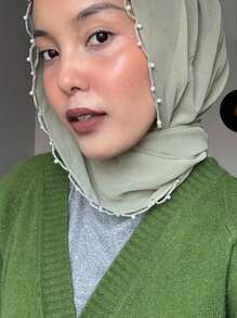 1 pièce Foulard hijab en mousseline de soie pour femmes avec décoration de chaîne en dentelle perlée pour mariage, festival, fête