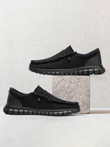 Men's Simple Loafers Lightweight Casual Shoes Boat Shoes Comfortable Non Slip Walking Shoes Outdoor Fitness Sneakers Flat Shoes Traveling Shoes Black