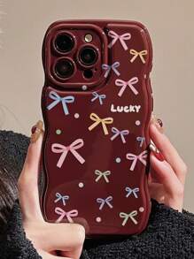 Bow-Knot1pc GUCADI Pink Bow Blue Lace Bow Phone Case Compatible With Apple Phones - Wine Red - View 3