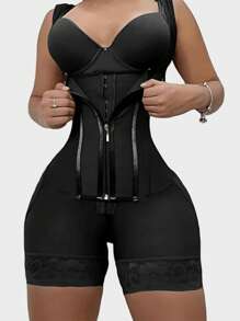 1pc High Compression Body Shaper Shapewear Romper For Women Tummy Control Post Surgery Full Body Shaper Butt Lifter With Open Crotch - Black - View 3