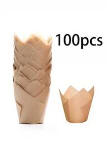 50 件/100 件郁金香形蛋糕衬垫，牛皮纸/自然色/白色/粉色纸质烘焙杯，防油且易脱模的纸杯蛋糕托，适合派对和节日 - 彩色 - 查看 9