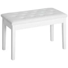 HOMCOM Faux Leather Piano Stool Makeup Stool Bench Dressing Table Seat With Storage 76x36x50cm, White - White - View 2