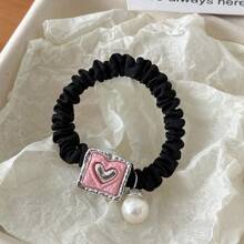 4pcs/8pcs Set New Elegant Pearl Heart Shaped Scrunchies, Versatile Sweet Stretchy Hair Ties, Polyester Fiber, Suitable For All Seasons - Multicolor - View 12