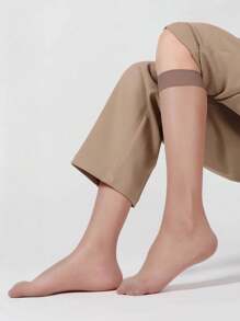 4 pares de medias hasta la pantorrilla semi transparentes de color marrón para mujeres, de moda y versátiles para uso diario
