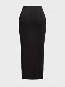 Falda midi ajustada Floreya con diseño de cintura arrugada y cruzada, acanalada, con abertura lateral y cintura ceñida, elegante