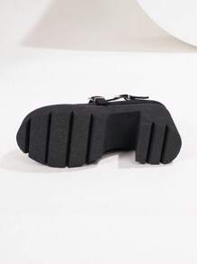 Women's Black Round Toe Platform Wedge Sandals, Casual Vacation Thick Sole Fashion,Mary Janes - Black - View 6