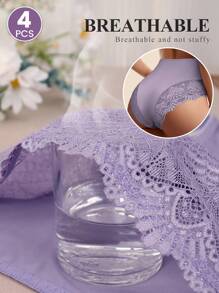 MIOTAN Paquete de 4 bragas de cintura alta con encaje de contraste, transpirables y suaves para mujeres
