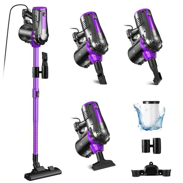 HHD Kabelgebundener Staubsauger mit 18 kPa starker Saugkraft, 600W Motor, 3-in-1 leichtem Bodenstaubsauger-Design mit Handstaubsauger, ultra-leise für Hartholzböden, Teppiche, Autos und Tierhaare