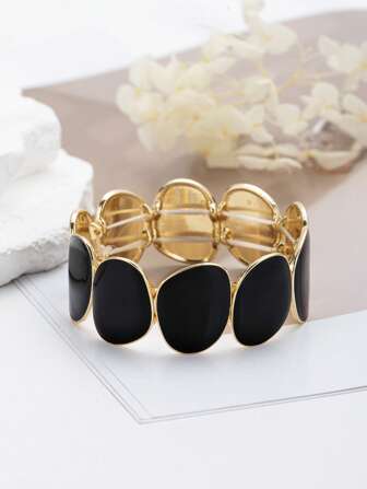 1 pieza Pulsera minimalista y elegante de color negro, diseño único y elegante para mujer, adecuada para uso diario y como regalo
