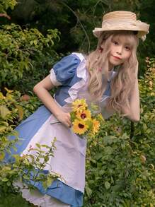 1 pieza Vestido de Lolita estilo campestre, dulce y juvenil con diadema negra, adecuado para fotografía, cosplay y disfraz de sirvienta anime