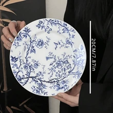 1pc New Vintage Blue & White Ceramic Plate, Antique Style Floral Plate, High-End Breakfast/Dessert Plate Suitable For Daily Use - Multicolor - View 8