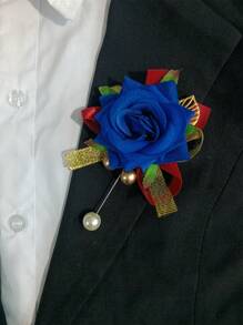 天鹅绒玫瑰花胸针，逼真的翻领花，适合活动、会议、婚礼、招待会 - 彩色 - 查看 1
