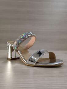 Sandalia de tacon para mujer, zapatilla elegante y casual para lo evento formales e informales los puedes utilizar en la oficina, en comidas, Bodas, Bautizos, XV y mas, no te quedes sin los tuyos - Plateado - Ver 4