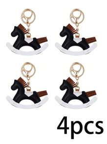 1 Piece/4 Pieces Leather Key Chains With Women Pendant, Cartoon Horse Swaying Key Chains, Creative Wealth Horse Pendant, Cute Animal Accessories, Decorations, Gifts, Bag Decorations, Cute Little Horse Key Chains - Soft Brown Faux Leather, Suitable For Mother's Day And Father's Day Gifts, Car Key Accessories, Bag Decorations
