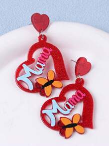 1 Pair Minimalist Mother's Day Pink Hollow Heart Acrylic Earrings, Creative Design For Women