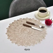 1 件/4 件/6 件/8 件孔雀羽毛激光切割防水圆形餐垫，耐热防滑 PVC 餐桌垫，适用于派对、婚礼、节日装饰 - 孔雀羽毛餐墊 - 查看 11