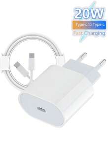 欧盟插头充电器，快速充电器 PD 20W 多功能保护壁式充电器 60W 3.3 英尺/6.6 英尺尼龙 USB C Type-C 充电线兼容 Apple 16Promax/16pro/16/15plus//15pro/15 和 TYPE-C 设备适用于旅行、办公室、宿舍和家庭适配器 Nan 快速充电 - 查看 1