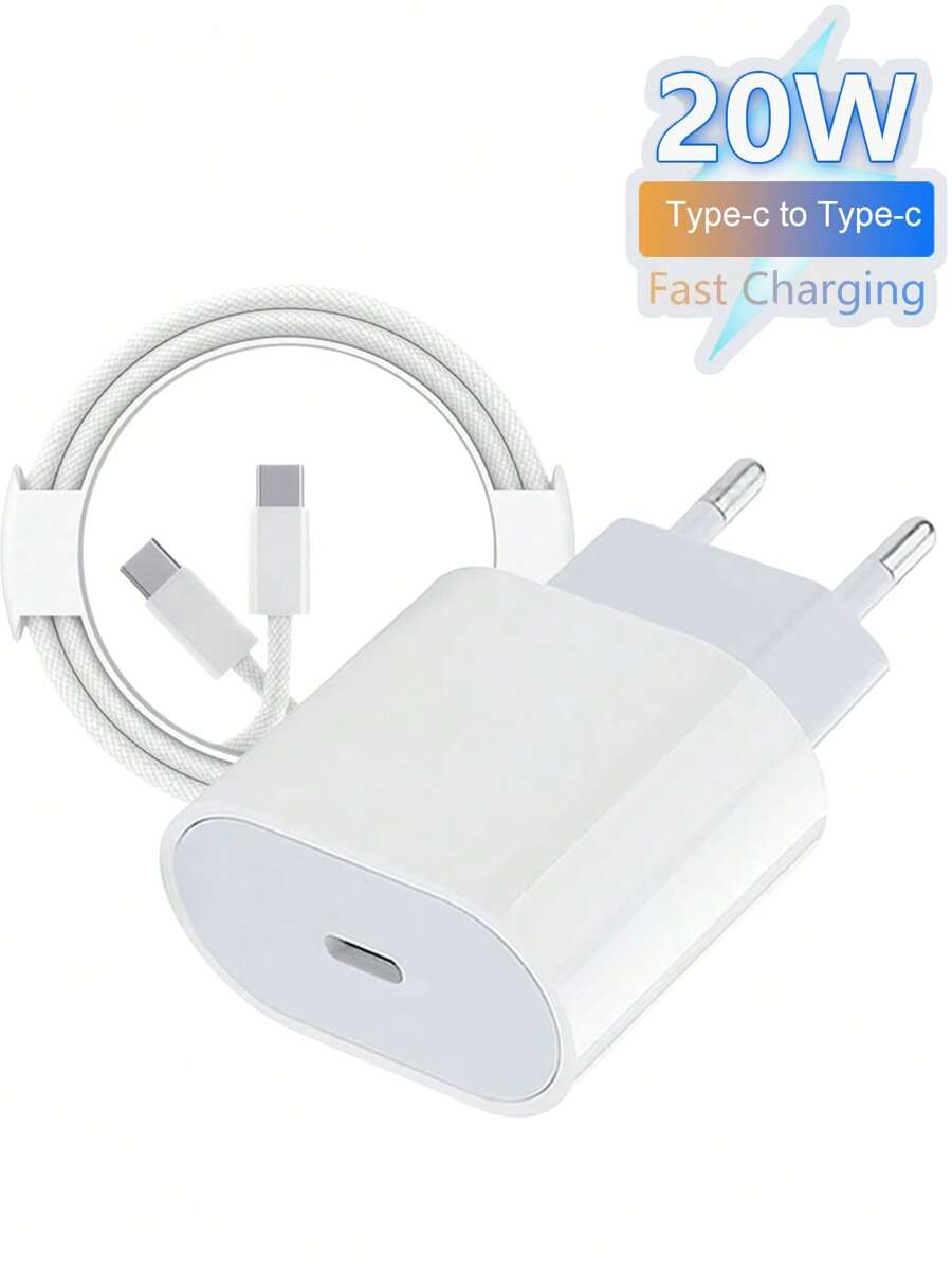 欧盟插头充电器，快速充电器 PD 20W 多功能保护壁式充电器 60W 3.3 英尺/6.6 英尺尼龙 USB C Type-C 充电线兼容 Apple 16Promax/16pro/16/15plus//15pro/15 和 TYPE-C 设备适用于旅行、办公室、宿舍和家庭适配器 Nan 快速充电 - 查看 1