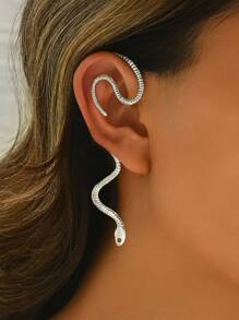 1pc Gothic Metal Snake Style Asymmetric Ear Cuff, Creative Unique Design No Piercing Required, Suits Daily Wear And Party - Silver - View 2