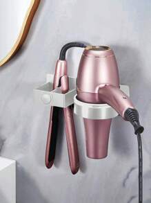 壁挂式吹风机支架，免钻孔浴室吹风机收纳架，适用于直发器、卷发棒等美发工具，沙龙及家用，太空铝材质浴室配件 - 銀色收納架 - 查看 9