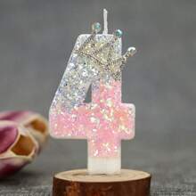 1 Pc Crown Crystal Silver-Pink Creative Number 0-9 Candles For Birthday Party Cake Decoration Atmospheric Feeling Birthday Baking Plug-In Decoration Suitable For Girls, Goddess,Princess Female Anniversary Celebration Supplies Gifts Graduation,Wedding