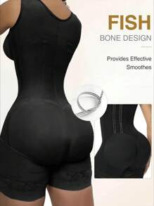 1pc High Compression Body Shaper Shapewear Romper For Women Tummy Control Post Surgery Full Body Shaper Butt Lifter With Open Crotch - Black - View 6