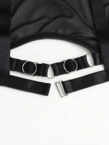 Lencería sexy para mujer, conjunto de 2 piezas de sujetador con embellecimiento de círculo en el cuello, de corte hueco, apta para uso en clubes nocturnos y espectáculos