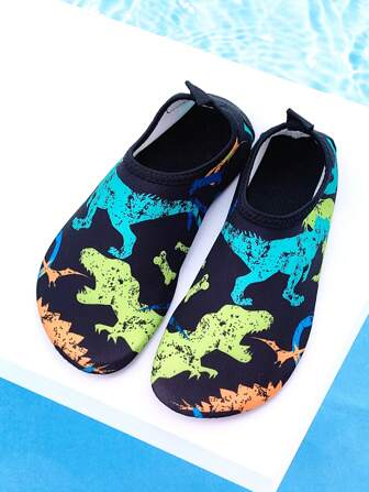 Kids Outdoor Beach Summer Boys' Black Flame Dragon Soft Bottom Lightweight Breathable Seaside Beach Water Swimming Trekking Elastic Socks Shoes