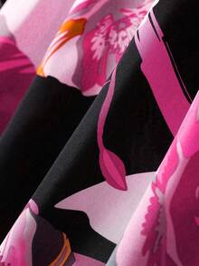 女士度假植物印花松紧腰长裙