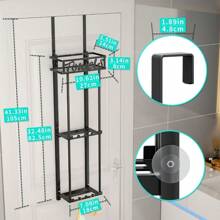 HapiRm Towel Rack Bathroom Storage - 3 Tier Over The Door Towel Rack With Metal Shelf Basket And 6 Hooks Wall Mount Towel Holder Rolled Towel Organizer For Small Bathroom Black