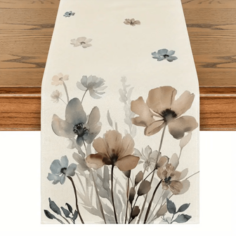 1 pièce Chemin de table vintage style pays avec motif floral et feuille d'eucalyptus en polyester - style ferme rustique, parfait pour la décoration de table de printemps et d'été, pour la maison et l'extérieur, motif de feuille de pin, décoration de pièce 33*183cm/13*72 pouces