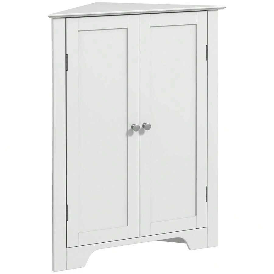 Kleankin Triangle Bathroom Cabinet, Corner Bathroom Storage Unit With Adjustable Shelf And Recessed Door, Free Standing, White