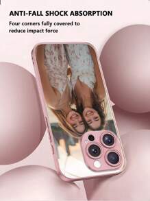 1 pieza Funda de teléfono de vidrio rosa personalizable con foto de familia/pareja/niño/mascota compatible con 16/16 Pro/16 Plus/16 Pro Max y otros modelos