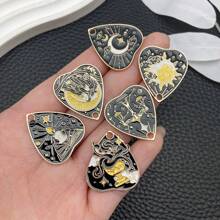 3/6pcs Black Alloy Enamel Charms Vintage Tarot Sun Star Moon Gothic Tarot Heart Shaped Charms For DIY Jewelry Crafts Making