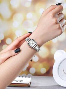 1pc Damesmode Casual Veelzijdig Vierkant Staafvormig Quartz Horloge, Geschikt Voor Dagelijks Gebruik