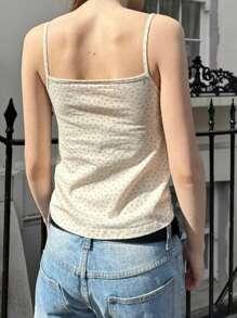 Women's Floral Print Cami Tops Summer Sleeveless Open Back Low Cut Button Up Tank Tops - Black - View 3