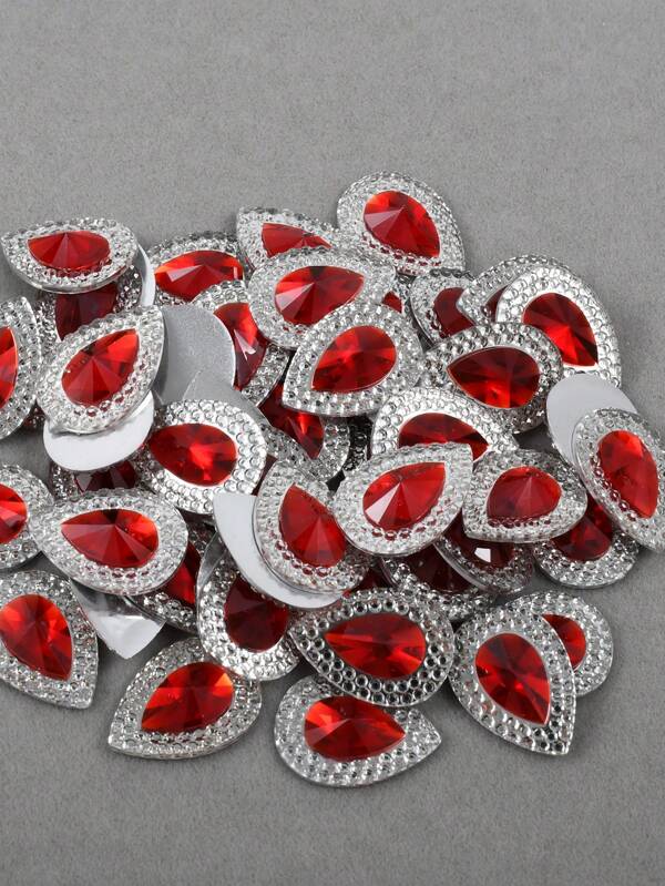 50 piezas/paquete, Cristales de resina de dos colores, Cristales de resina en forma de lágrima de 13*18mm en rojo y azul, para decoración de accesorios de ropa, manualidades DIY