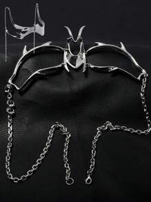 2 piezas Máscara de media cara estilo ciberpunk gótico, máscara punk para juego de roles, decoración de fiestas, joyería asimétrica de metal unisex, cadena de cara de acero líquido plateado para mujeres y hombres en Halloween