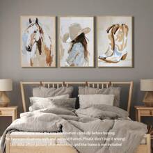 3 件/套，帆布挂画，带框装饰画，海报，墙壁艺术，西方艺术，马和女牛仔，牛仔靴，牛仔水彩画，西方油画风格，适用于家庭墙壁装饰 - 彩色 - 查看 11